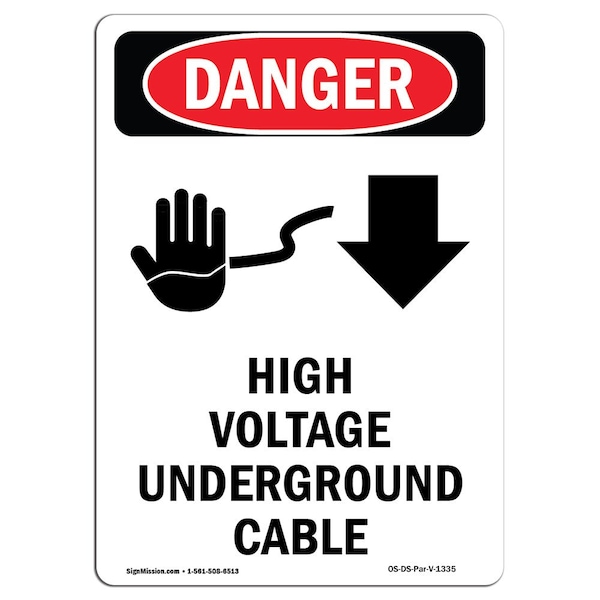 Safety Sign, OSHA Danger, 5" Height, High Voltage Underground, Portrait, 10PK